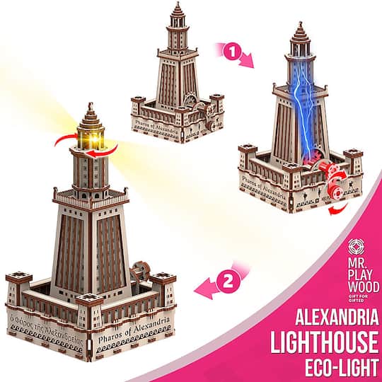 Mr. Playwood Alexandria Lighthouse Eco-Light 3D Wooden STEM Model